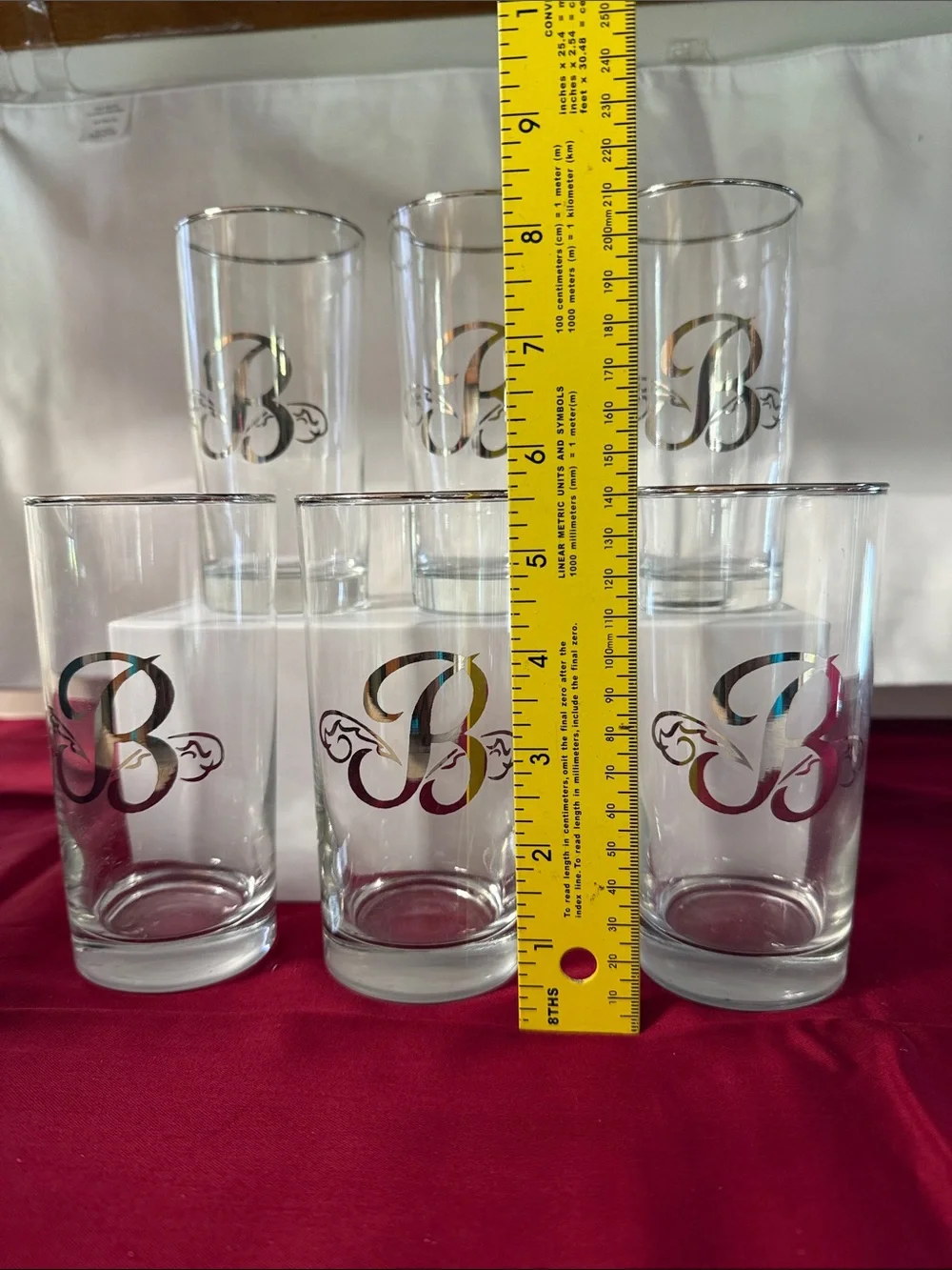 Monogram 'B' Silver Rim Highball Glasses - Set of 6